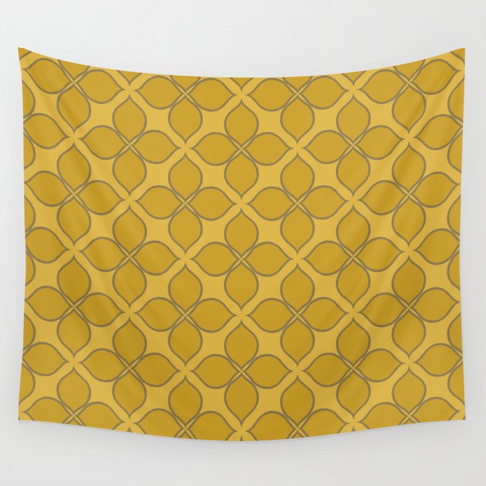 Golden Moroccan Floral Pattern Wall Tapestry Gallery Image 4