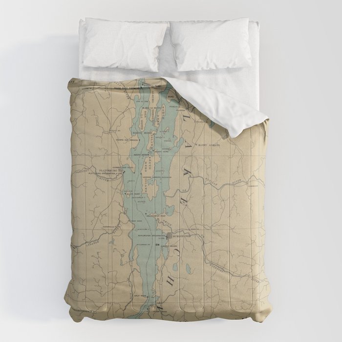Vintage Lake Champlain Lighthouse Map (1896) Comforter Gallery Image 1