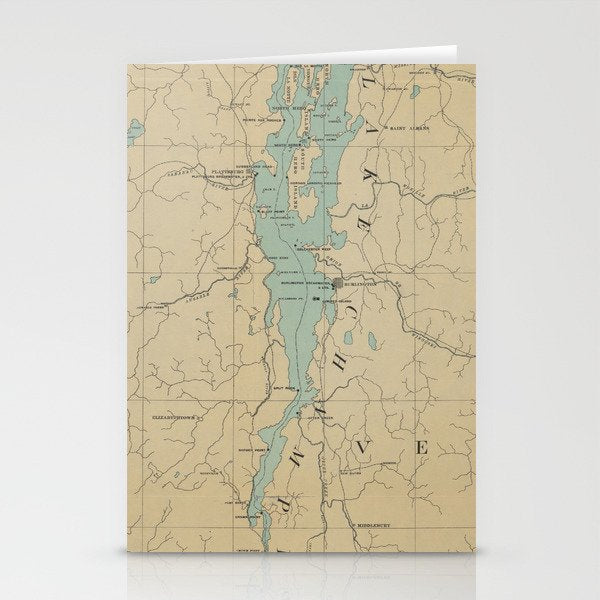Vintage Lake Champlain Lighthouse Map (1896) Stationery Card Gallery Image 2
