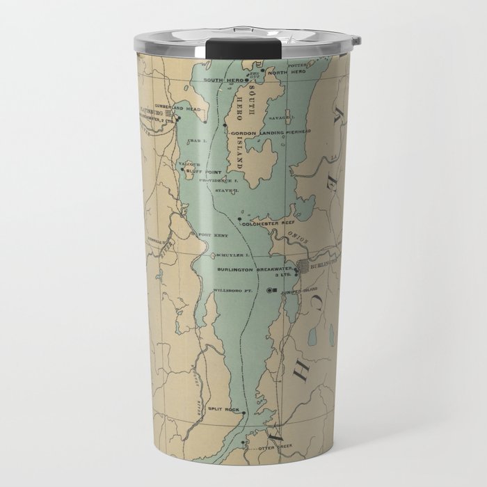 Vintage Lake Champlain Lighthouse Map (1896) Travel Mug Gallery Image 1