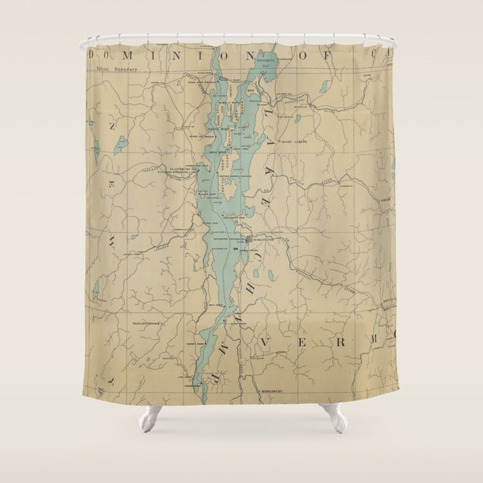 Vintage Lake Champlain Lighthouse Map (1896) Shower Curtain Gallery Image 1