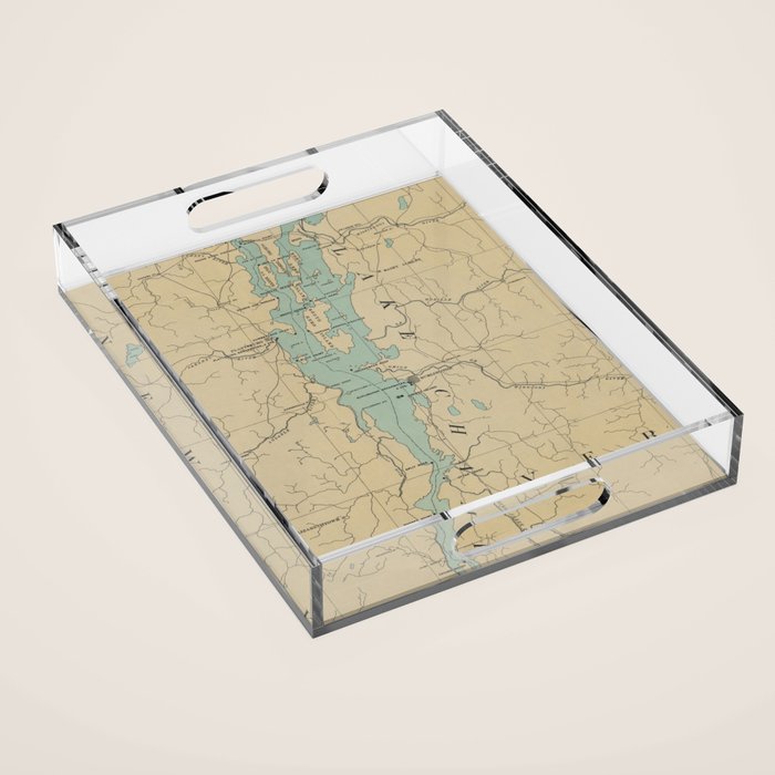 Vintage Lake Champlain Lighthouse Map (1896) Acrylic Tray Gallery Image 1