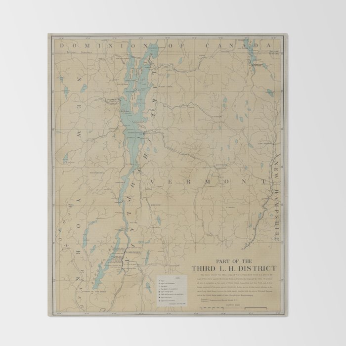 Vintage Lake Champlain Lighthouse Map (1896) Throw Blanket Gallery Image 2