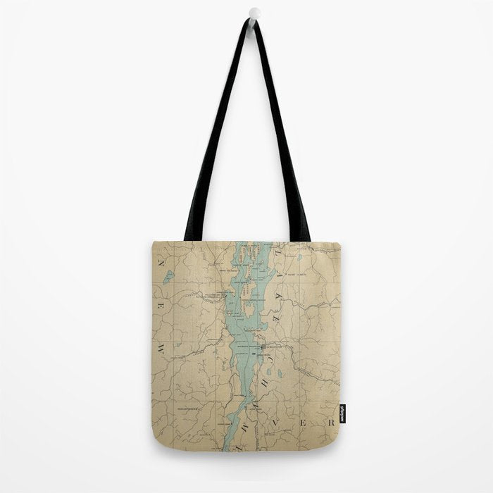 Vintage Lake Champlain Lighthouse Map (1896) Tote Bag Gallery Image 2