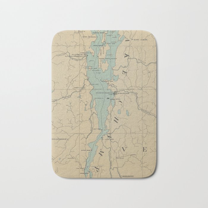 Vintage Lake Champlain Lighthouse Map (1896) Bath Mat Gallery Image 1