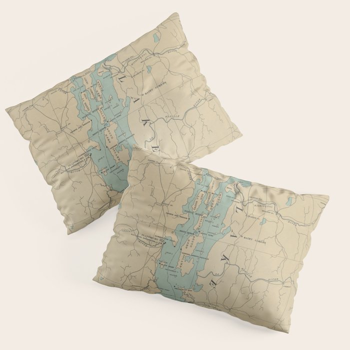 Vintage Lake Champlain Lighthouse Map (1896) Pillow Sham Gallery Image 1