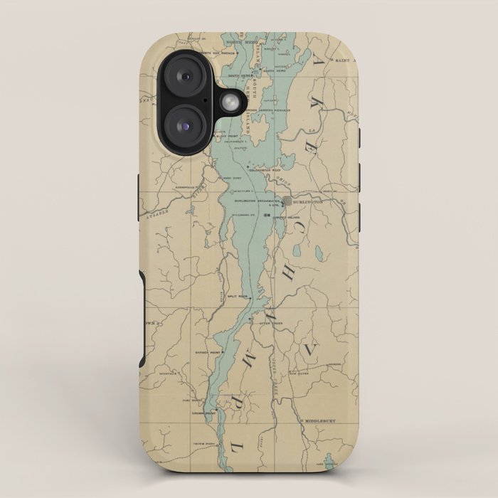 Vintage Lake Champlain Lighthouse Map (1896) iPhone Case Gallery Image 1