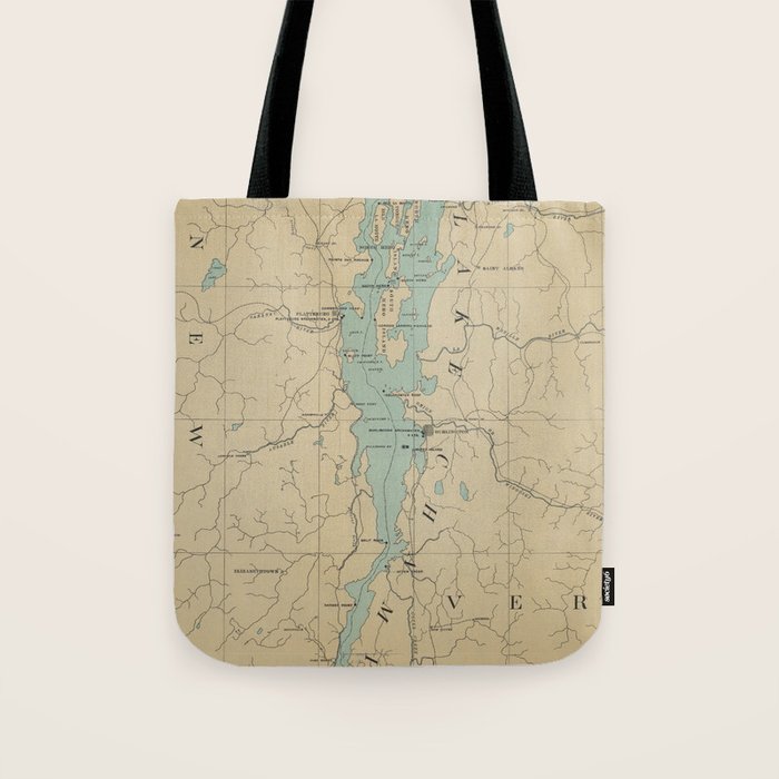 Vintage Lake Champlain Lighthouse Map (1896) Tote Bag Gallery Image 1