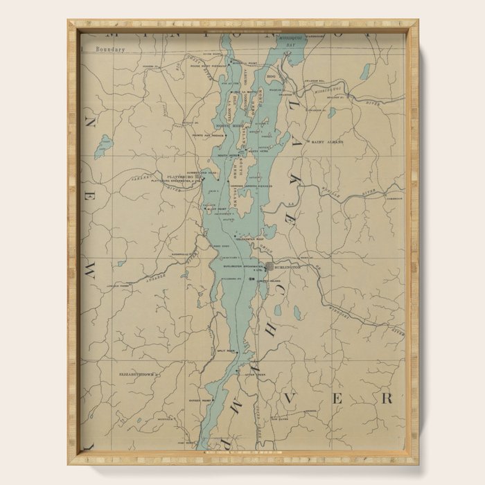 Vintage Lake Champlain Lighthouse Map (1896) Serving Tray Gallery Image 1