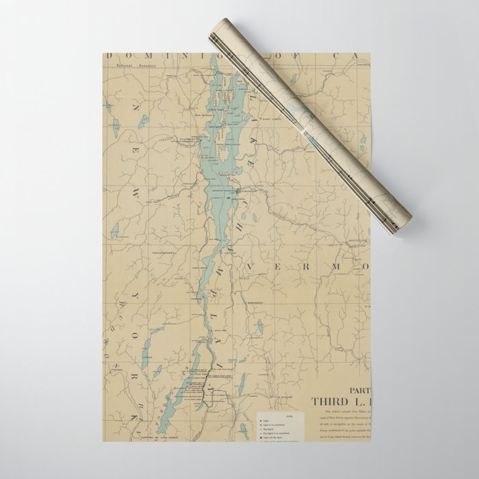 Vintage Lake Champlain Lighthouse Map (1896) Wrapping Paper Gallery Image 1