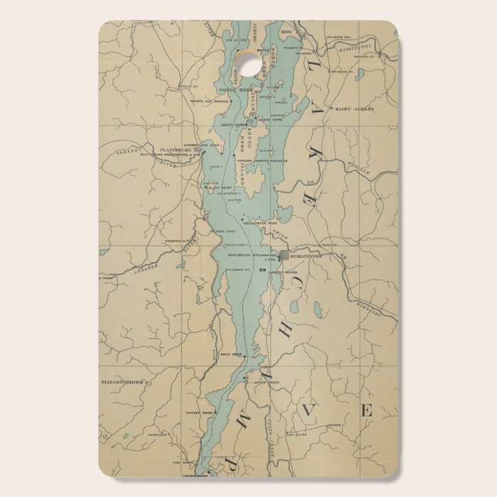 Vintage Lake Champlain Lighthouse Map (1896) Cutting Board Gallery Image 1