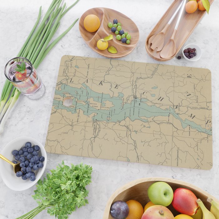 Vintage Lake Champlain Lighthouse Map (1896) Cutting Board Gallery Image 2