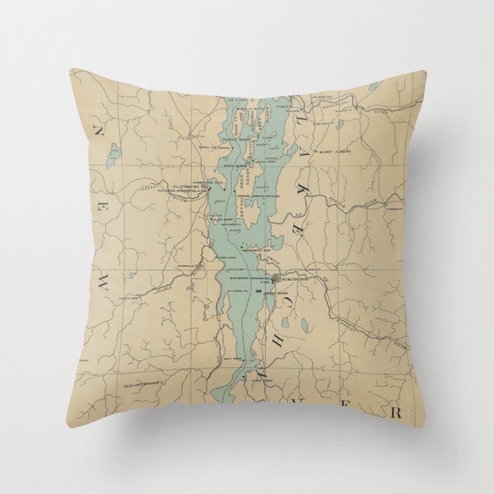 Vintage Lake Champlain Lighthouse Map (1896) Throw Pillow Gallery Image 6