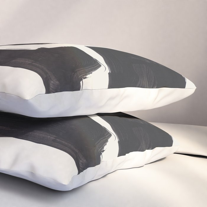 Mid Century Modern Minimalist Abstract Art Brush Strokes Black & White Ink Art Shapes Pillow Sham Gallery Image 3