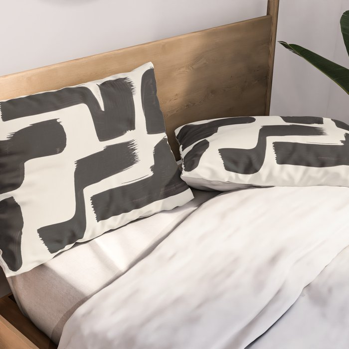 Mid Century Modern Minimalist Abstract Art Brush Strokes Black & White Ink Art Shapes Pillow Sham Gallery Image 2