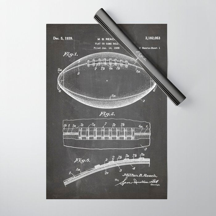 Football Patent - American Football Art - Black Chalkboard Wrapping Paper Gallery Image 1