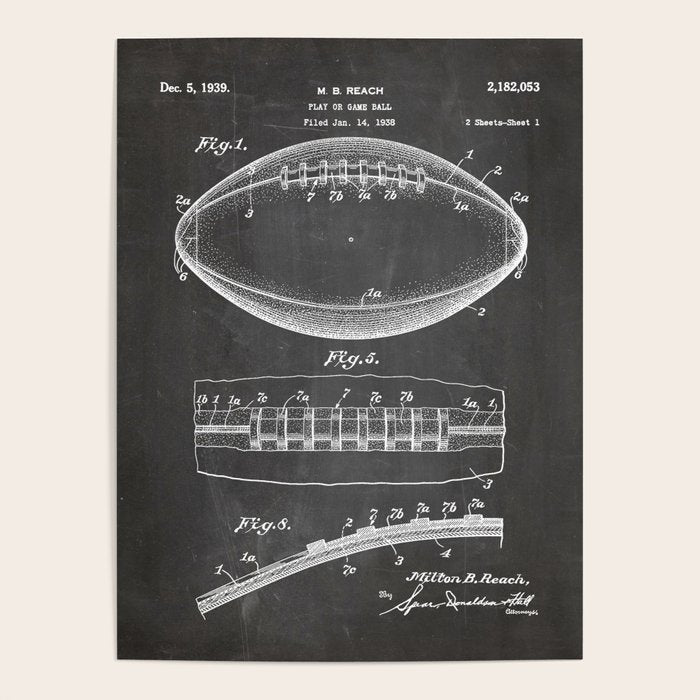 Football Patent - American Football Art - Black Chalkboard Poster Gallery Image 1