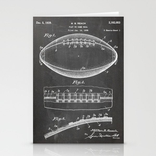 Football Patent - American Football Art - Black Chalkboard Stationery Card Gallery Image 2