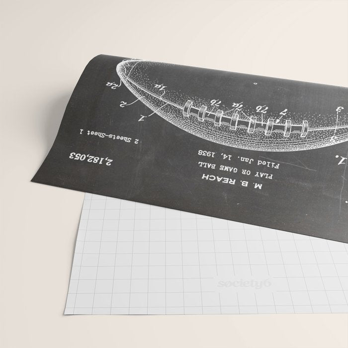 Football Patent - American Football Art - Black Chalkboard Wrapping Paper Gallery Image 2