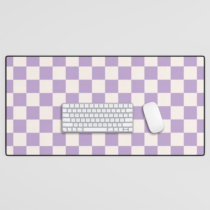Check Checkered Purple Lilac Lavender Checkerboard Geometric Square Grid Pattern Boho Modern Minimal Desk Mat Gallery Image 1