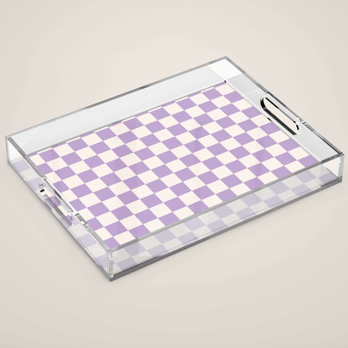 Check Checkered Purple Lilac Lavender Checkerboard Geometric Square Grid Pattern Boho Modern Minimal Acrylic Tray Gallery Image 1