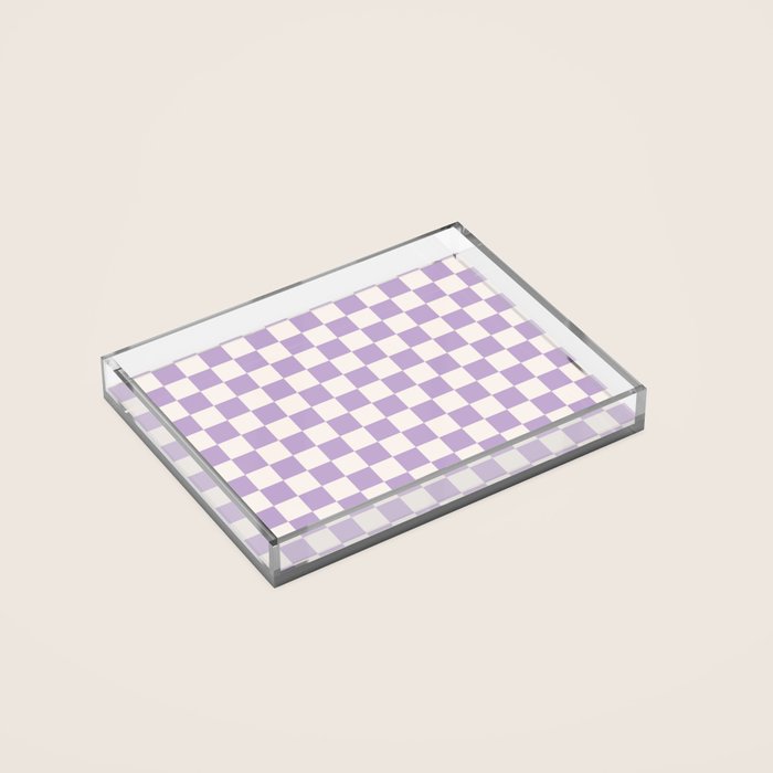 Check Checkered Purple Lilac Lavender Checkerboard Geometric Square Grid Pattern Boho Modern Minimal Acrylic Tray Gallery Image 2