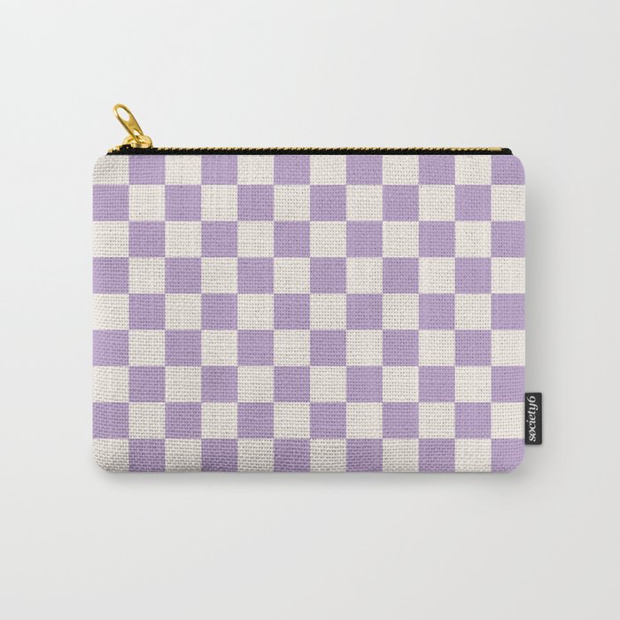 Check Checkered Purple Lilac Lavender Checkerboard Geometric Square Grid Pattern Boho Modern Minimal Carry All Pouch Gallery Image 1