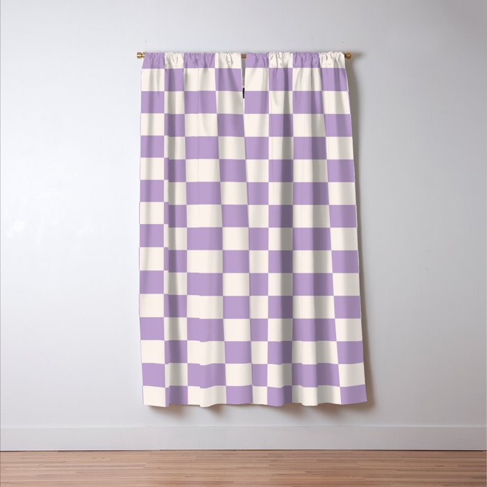 Check Checkered Purple Lilac Lavender Checkerboard Geometric Square Grid Pattern Boho Modern Minimal Window Curtain Gallery Image 3