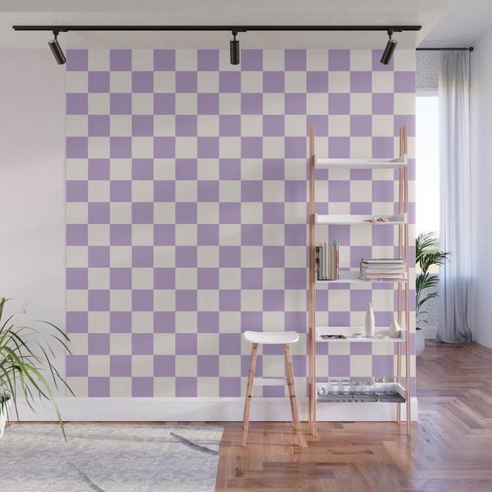 Check Checkered Purple Lilac Lavender Checkerboard Geometric Square Grid Pattern Boho Modern Minimal Wall Mural Gallery Image 1