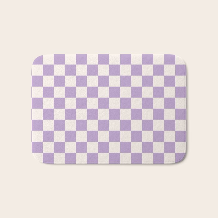 Check Checkered Purple Lilac Lavender Checkerboard Geometric Square Grid Pattern Boho Modern Minimal Bath Mat Gallery Image 1