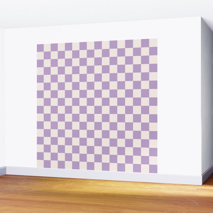 Check Checkered Purple Lilac Lavender Checkerboard Geometric Square Grid Pattern Boho Modern Minimal Wall Mural Gallery Image 2