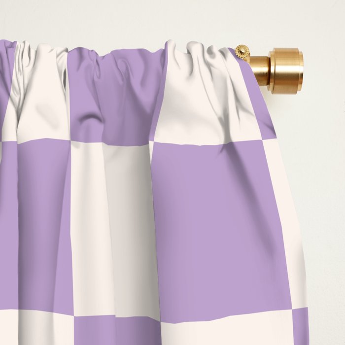 Check Checkered Purple Lilac Lavender Checkerboard Geometric Square Grid Pattern Boho Modern Minimal Window Curtain Gallery Image 2