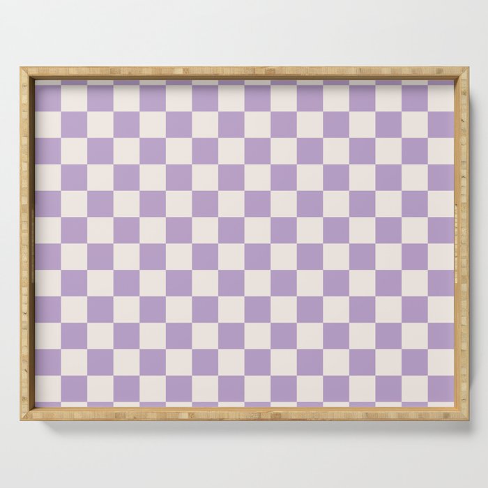 Check Checkered Purple Lilac Lavender Checkerboard Geometric Square Grid Pattern Boho Modern Minimal Serving Tray Gallery Image 1