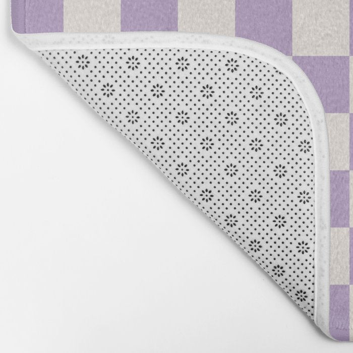 Check Checkered Purple Lilac Lavender Checkerboard Geometric Square Grid Pattern Boho Modern Minimal Bath Mat Gallery Image 2