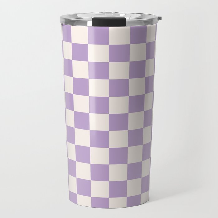 Check Checkered Purple Lilac Lavender Checkerboard Geometric Square Grid Pattern Boho Modern Minimal Travel Mug Gallery Image 1