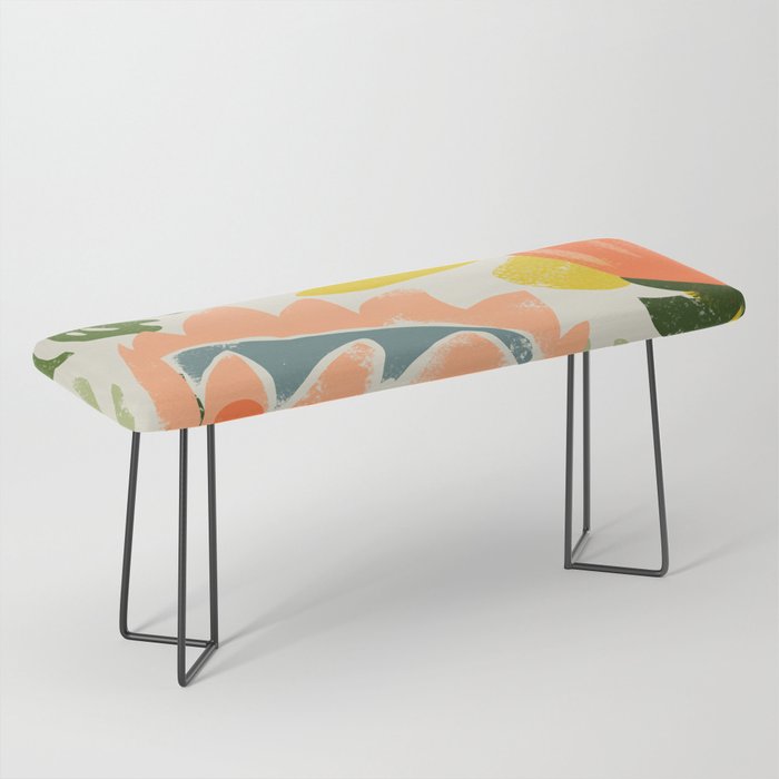 Flowers & Rain, Summer Floral Nature Botanical Painting, Modern Colorful Bohemian Illustration Bench Gallery Image 1