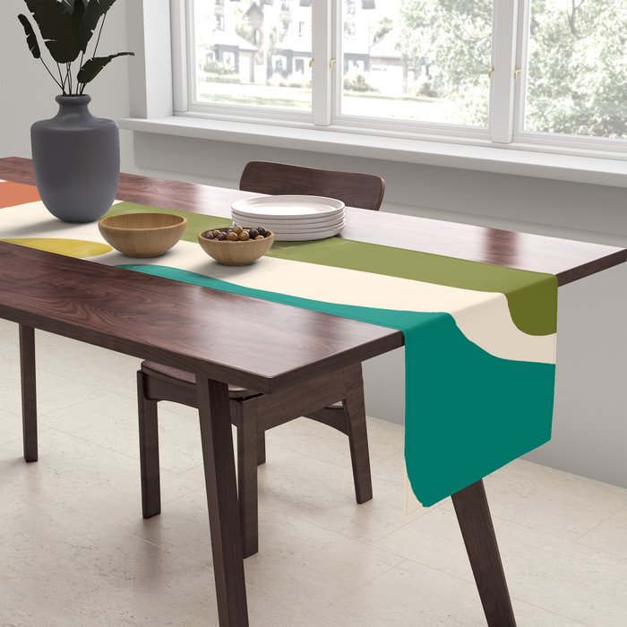 Midcentury Modern Abstract Kwaito Pattern in Mid Century Colors on Cream Table Runner Gallery Image 2