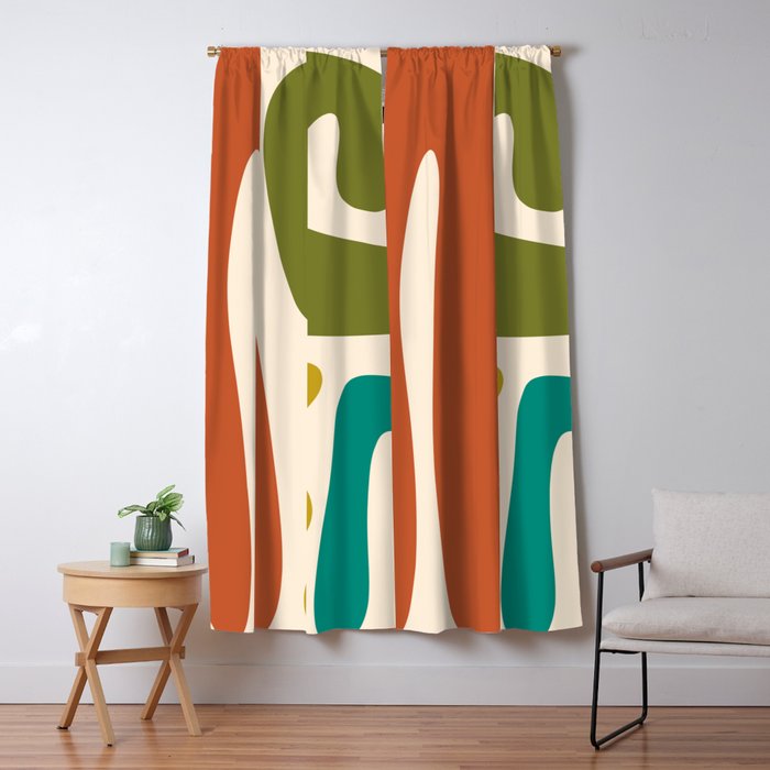 Midcentury Modern Abstract Kwaito Pattern in Mid Century Colors on Cream Window Curtain Gallery Image 5