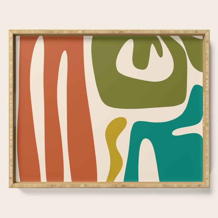 Midcentury Modern Abstract Kwaito Pattern in Mid Century Colors on Cream Serving Tray Gallery Image 1