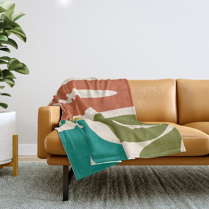 Midcentury Modern Abstract Kwaito Pattern in Mid Century Colors on Cream Throw Blanket Gallery Image 1