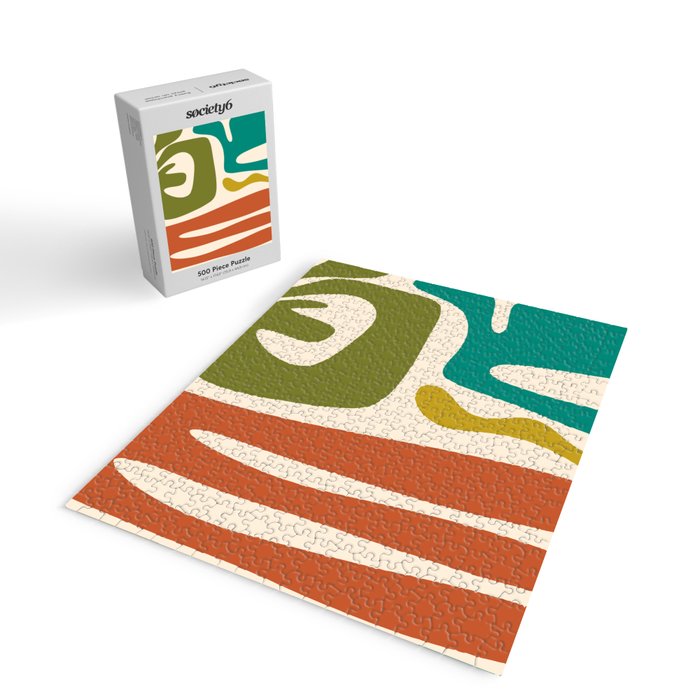 Midcentury Modern Abstract Kwaito Pattern in Mid Century Colors on Cream Jigsaw Puzzle Gallery Image 2