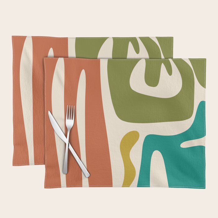 Midcentury Modern Abstract Kwaito Pattern in Mid Century Colors on Cream Placemat Gallery Image 1