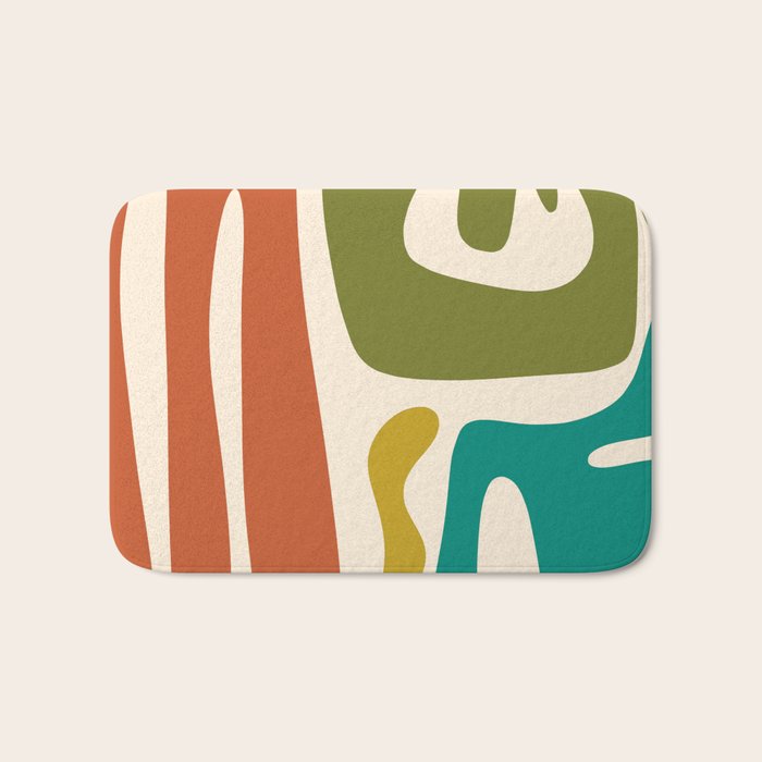 Midcentury Modern Abstract Kwaito Pattern in Mid Century Colors on Cream Bath Mat Gallery Image 1