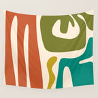 Midcentury Modern Abstract Kwaito Pattern in Mid Century Colors on Cream Wall Tapestry Gallery Image 4