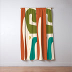 Midcentury Modern Abstract Kwaito Pattern in Mid Century Colors on Cream Window Curtain Gallery Image 3