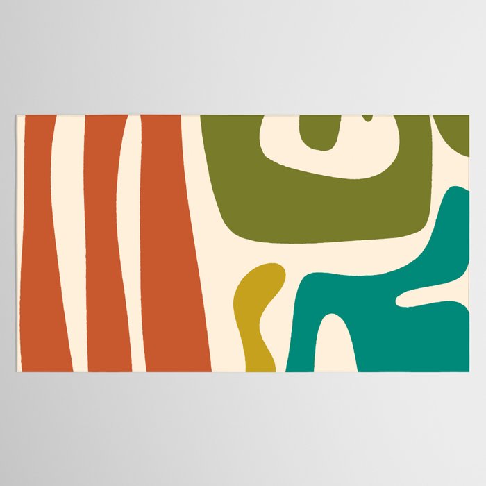 Midcentury Modern Abstract Kwaito Pattern in Mid Century Colors on Cream Tablecloth Gallery Image 2