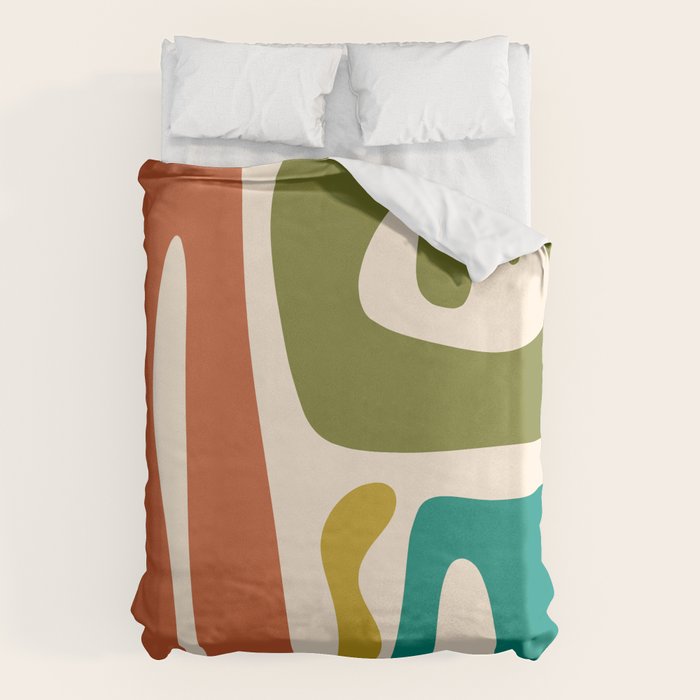 Midcentury Modern Abstract Kwaito Pattern in Mid Century Colors on Cream Duvet Cover Gallery Image 6
