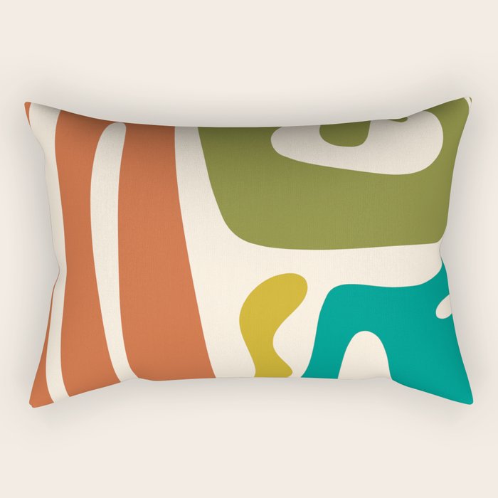 Midcentury Modern Abstract Kwaito Pattern in Mid Century Colors on Cream Rectangular Pillow Gallery Image 2