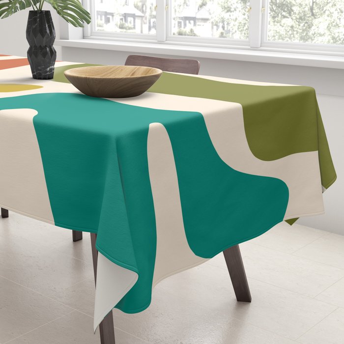 Midcentury Modern Abstract Kwaito Pattern in Mid Century Colors on Cream Tablecloth Gallery Image 3