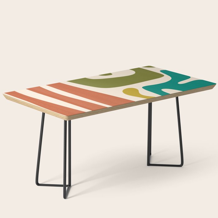 Midcentury Modern Abstract Kwaito Pattern in Mid Century Colors on Cream Coffee Table Gallery Image 1